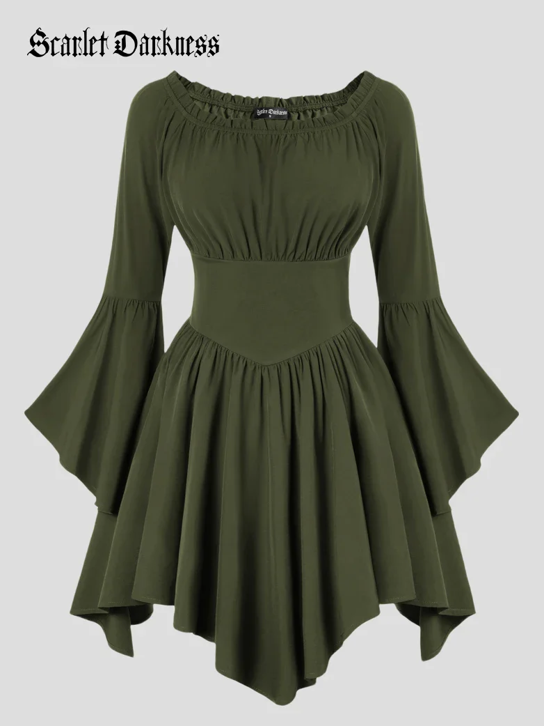 Renaissance Irregular Hem Off Shoulder Pockets Dress - Image 76