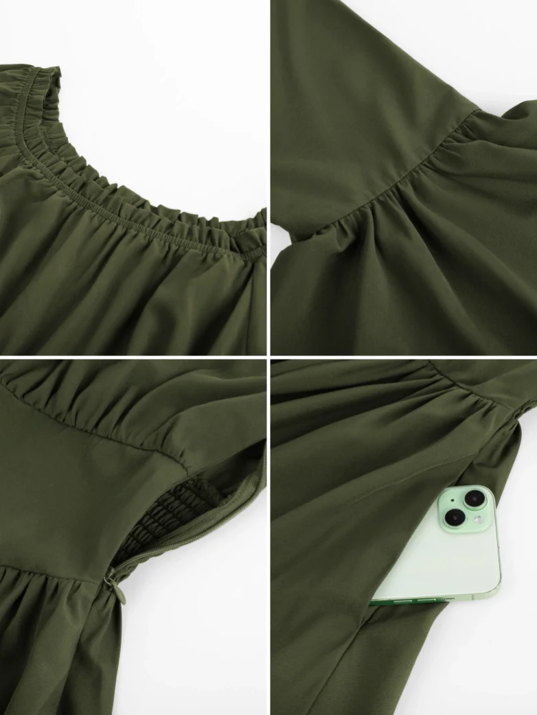 Renaissance Irregular Hem Off Shoulder Pockets Dress - Image 81