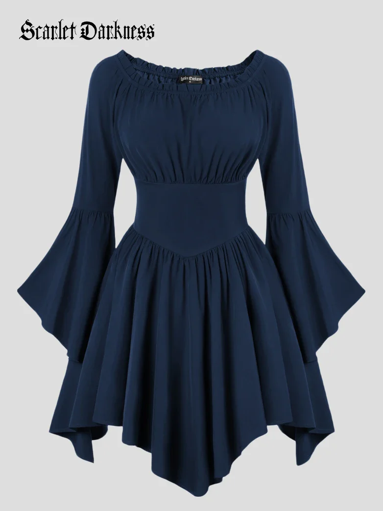 Renaissance Irregular Hem Off Shoulder Pockets Dress - Image 70