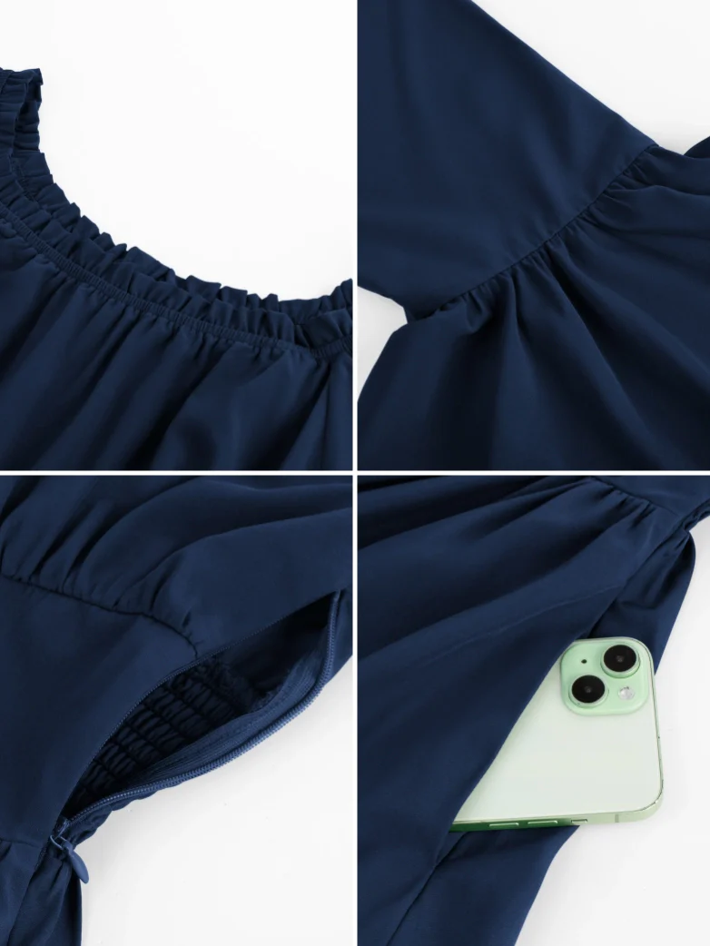 Renaissance Irregular Hem Off Shoulder Pockets Dress - Image 74