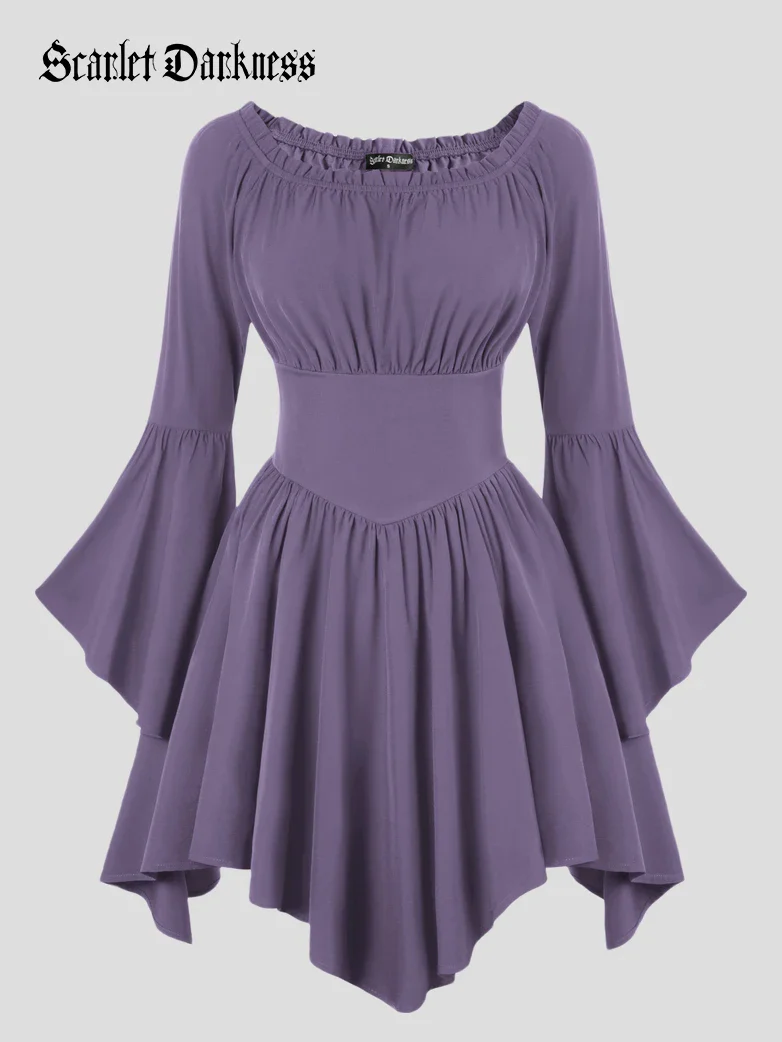 Renaissance Irregular Hem Off Shoulder Pockets Dress - Image 83