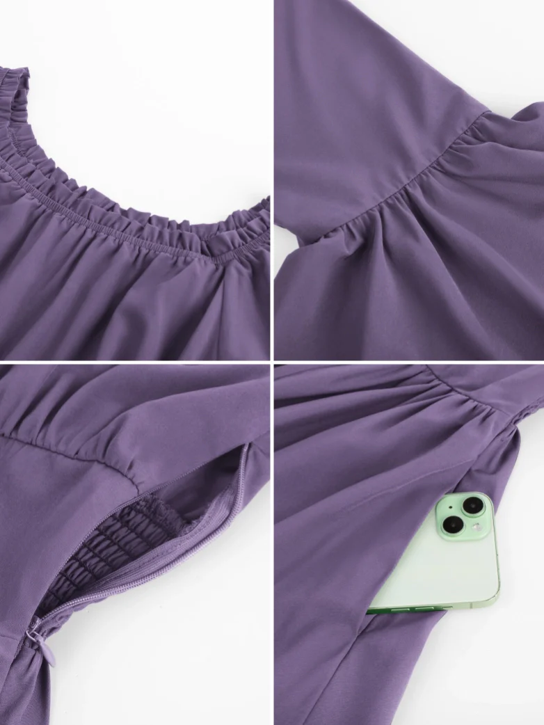 Renaissance Irregular Hem Off Shoulder Pockets Dress - Image 87
