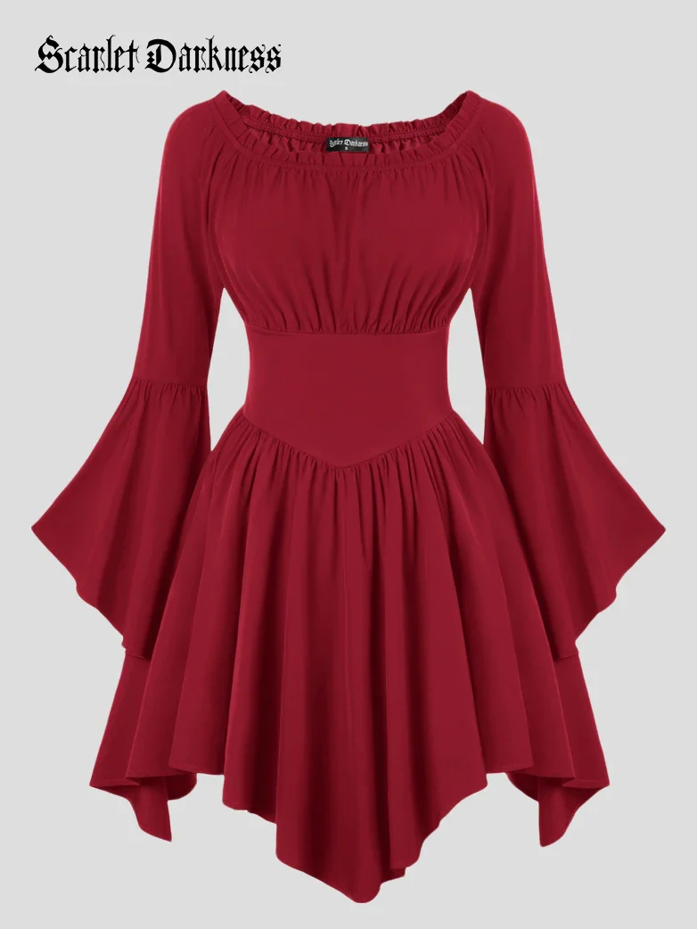 Renaissance Irregular Hem Off Shoulder Pockets Dress - Image 88