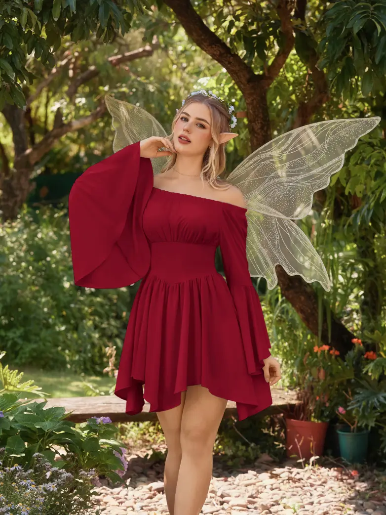 Renaissance Irregular Hem Off Shoulder Pockets Dress - Image 90