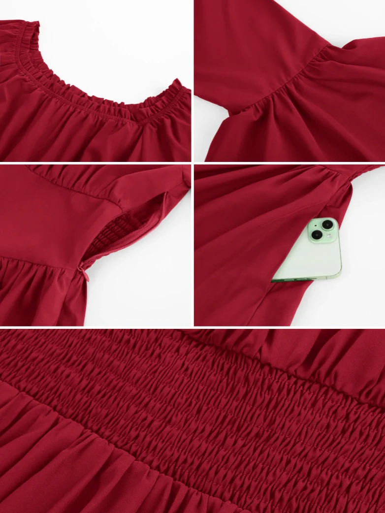 Renaissance Irregular Hem Off Shoulder Pockets Dress - Image 93