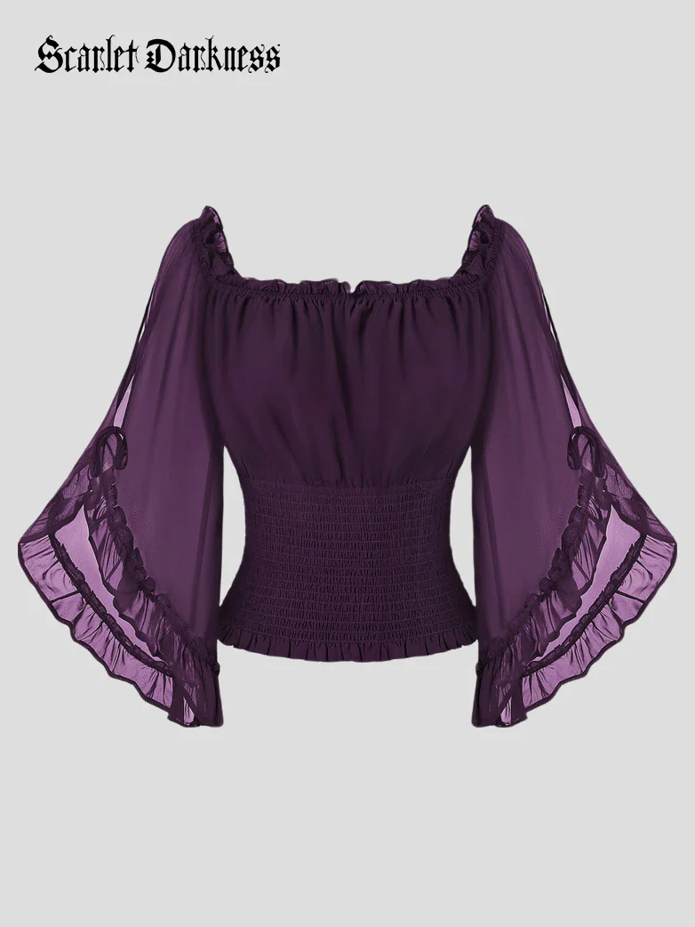 Renaissance Chiffon Off Shoulder Top with Batwing Sleeves