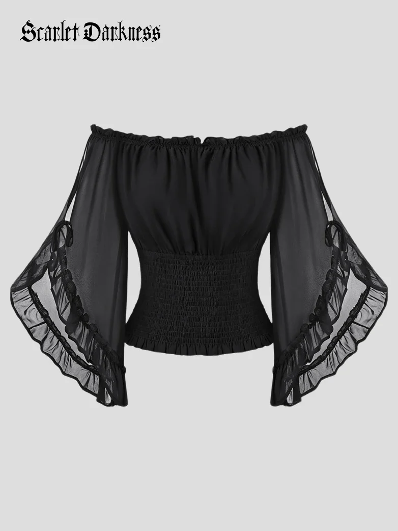 Renaissance Chiffon Off Shoulder Top with Batwing Sleeves - Image 13