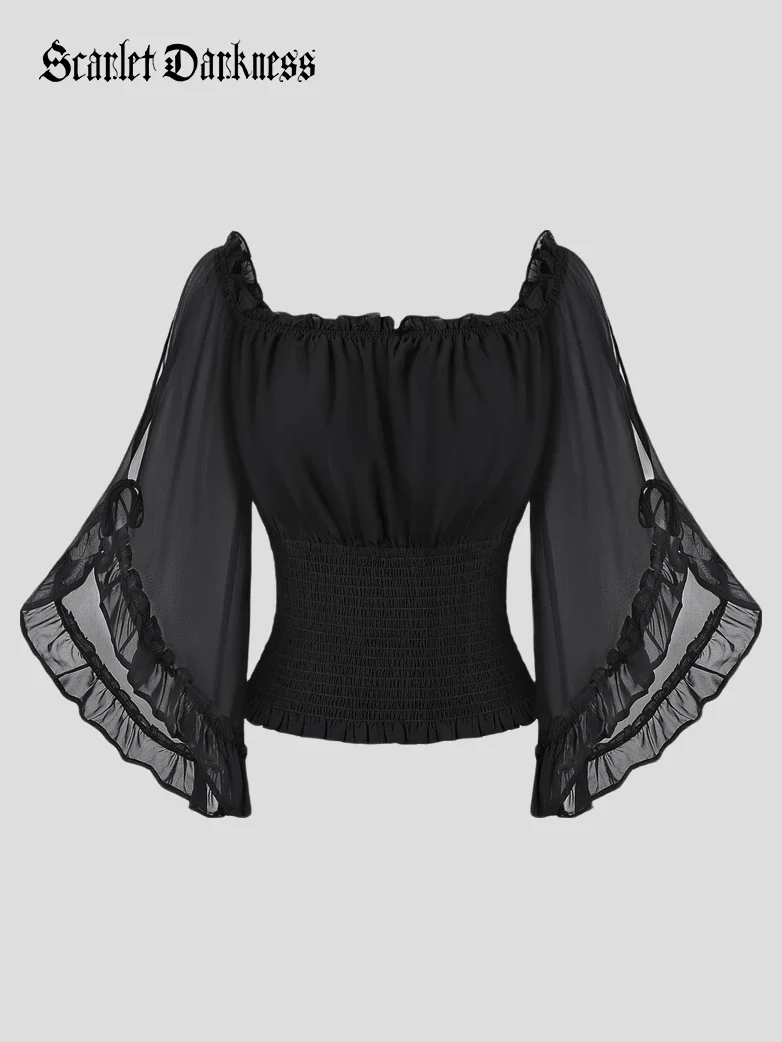 Renaissance Chiffon Off Shoulder Top with Batwing Sleeves - Image 14