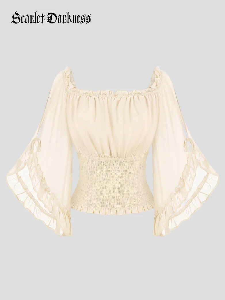 Renaissance Chiffon Off Shoulder Top with Batwing Sleeves - Image 17