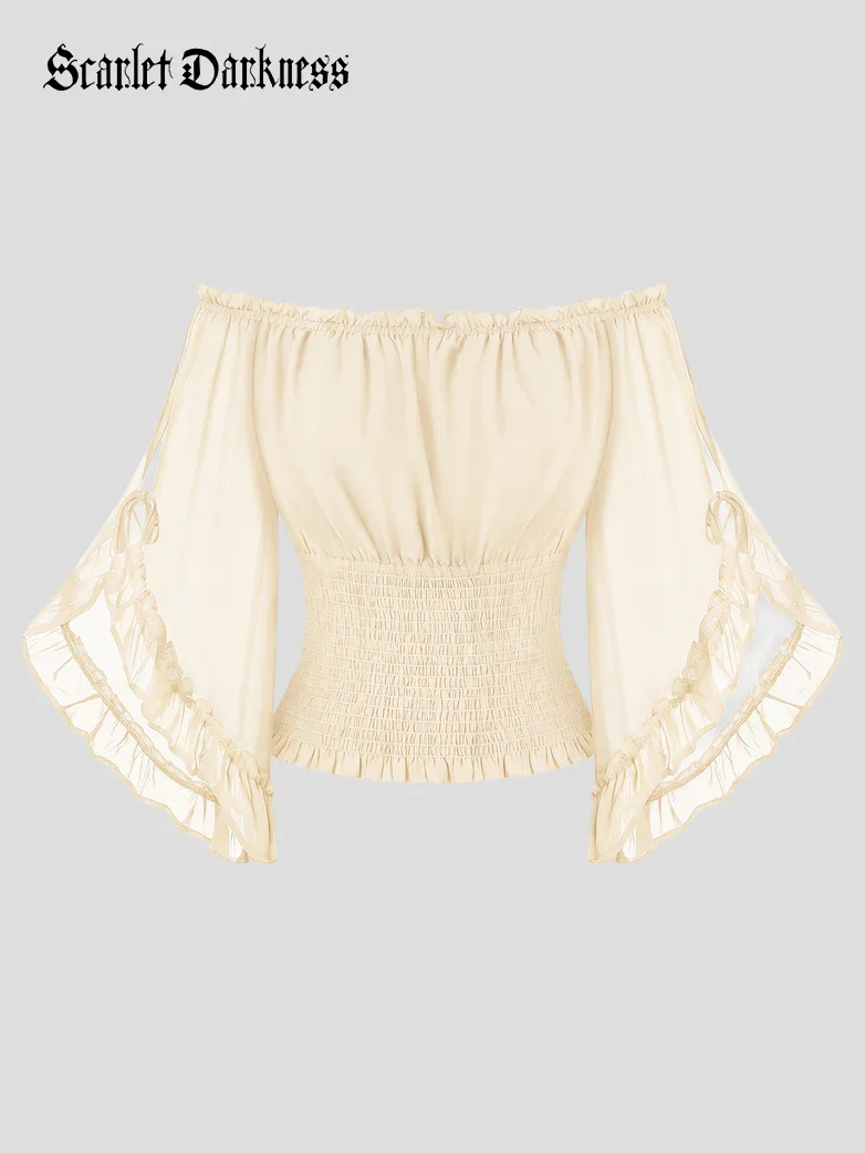 Renaissance Chiffon Off Shoulder Top with Batwing Sleeves - Image 18