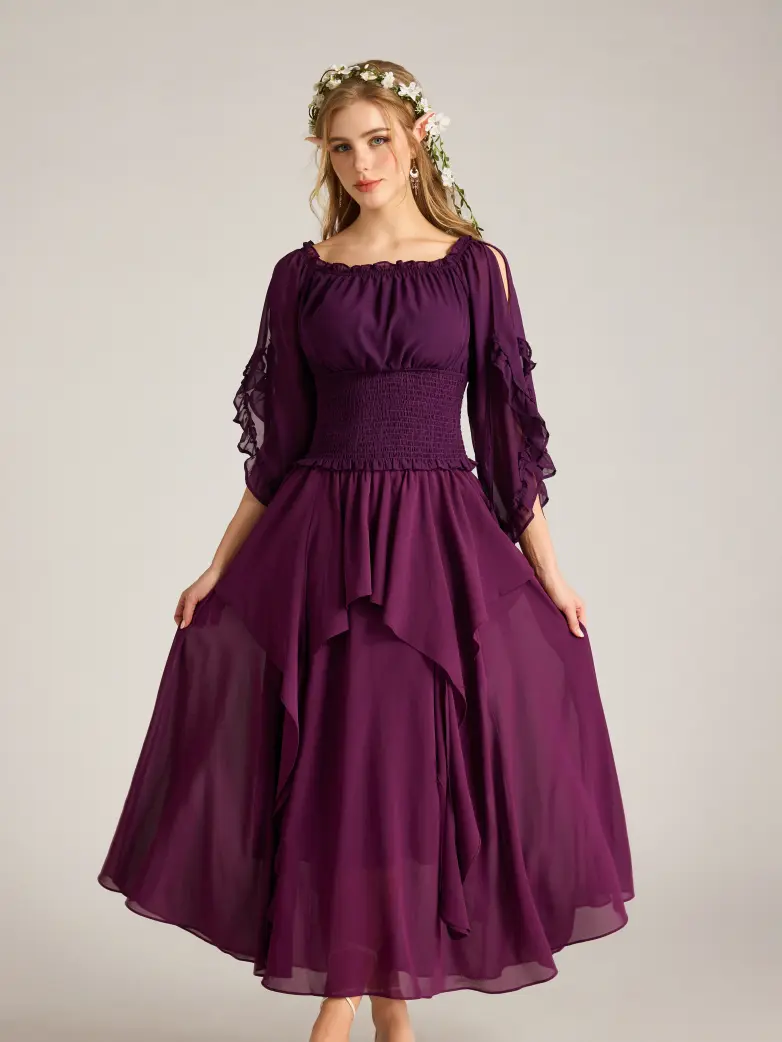 Renaissance Chiffon Off Shoulder Top with Batwing Sleeves - Image 4