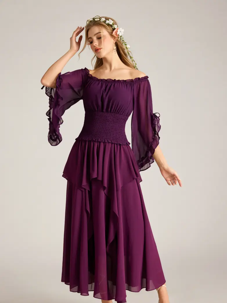 Renaissance Chiffon Off Shoulder Top with Batwing Sleeves - Image 5
