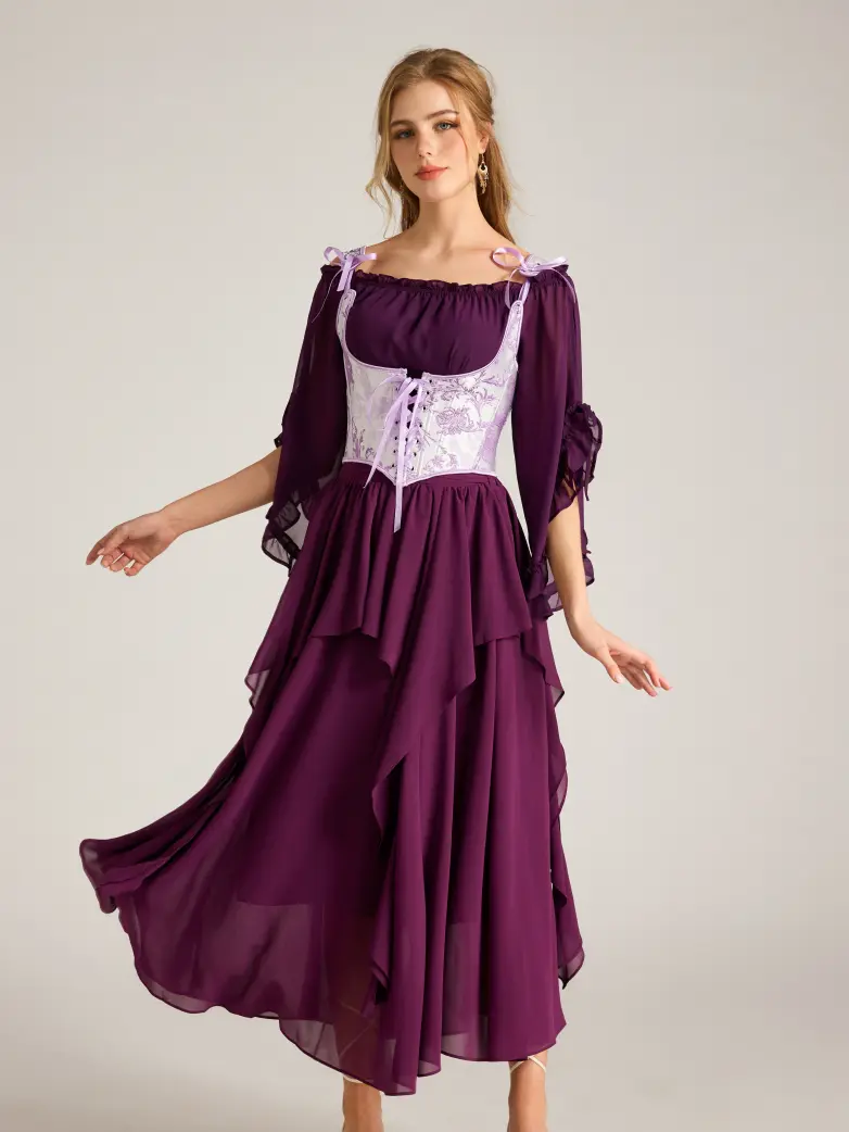 Renaissance Chiffon Off Shoulder Top with Batwing Sleeves - Image 6
