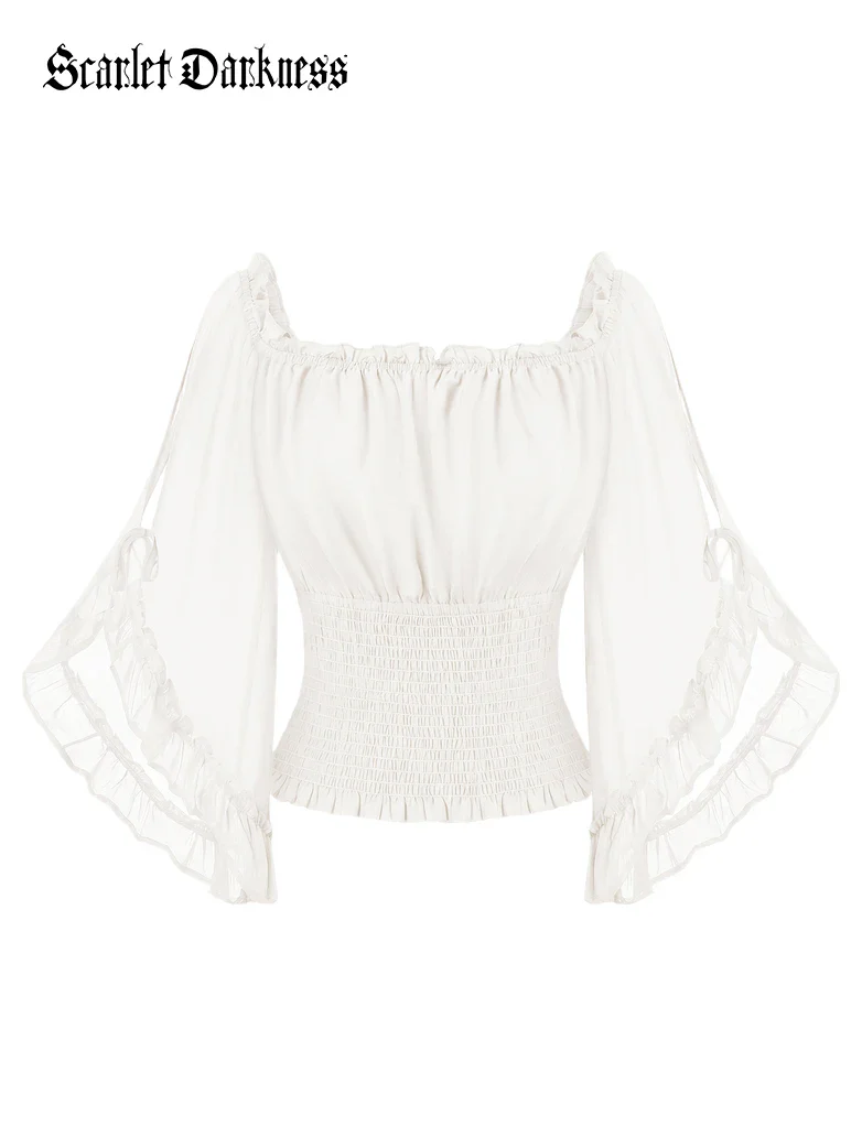 Renaissance Chiffon Off Shoulder Top with Batwing Sleeves - Image 8