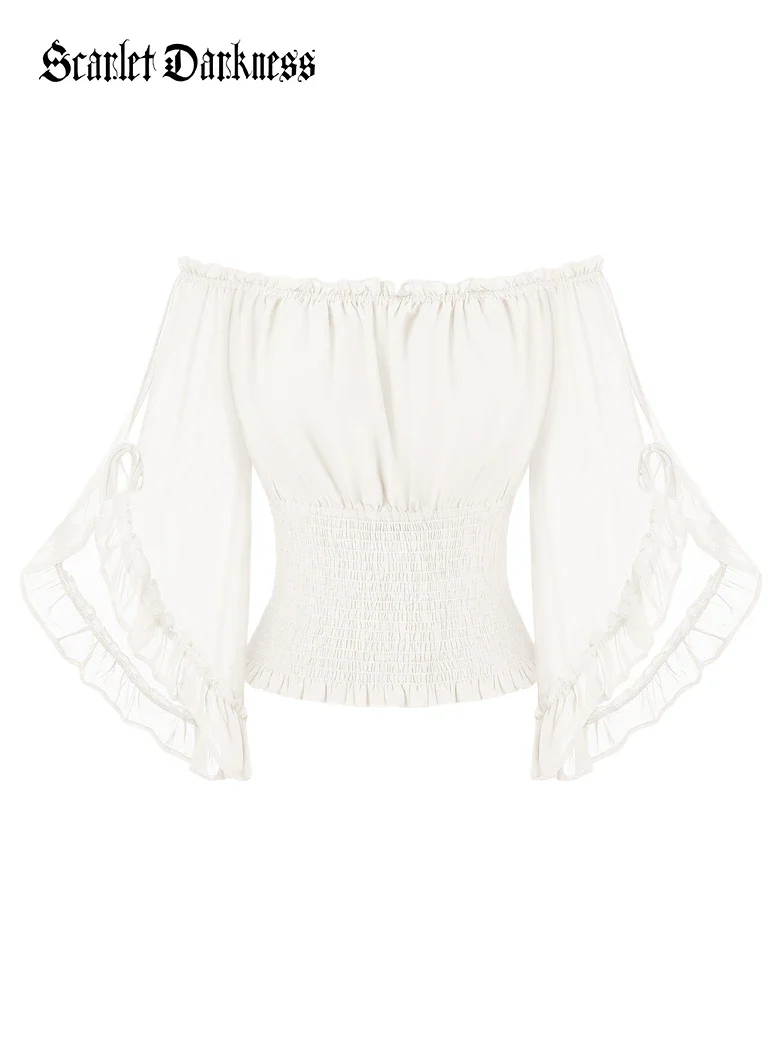Renaissance Chiffon Off Shoulder Top with Batwing Sleeves - Image 9