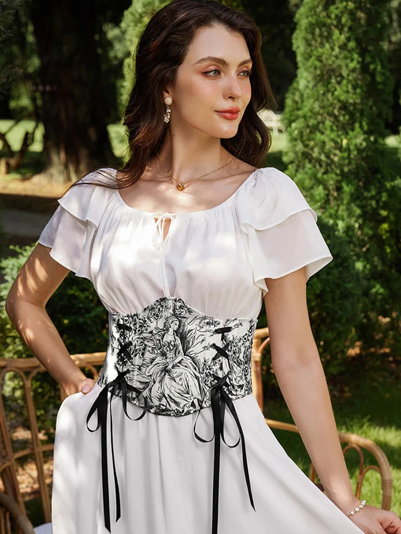 14 Bones Waist Corset Belt with Classical Hand-painted