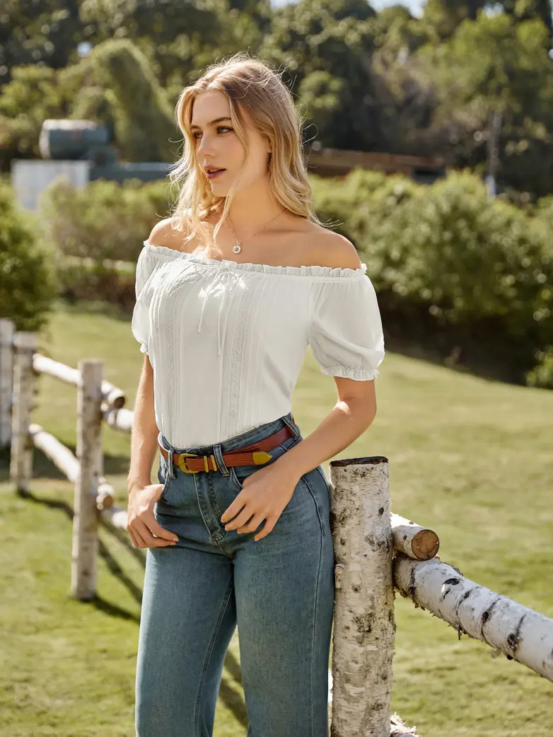 Renaissance Fairy Princess Off Shoulder Cotton Tops - Image 18