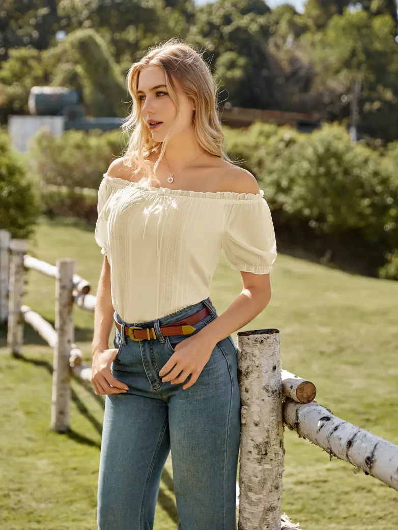 Renaissance Fairy Princess Off Shoulder Cotton Tops - Image 8