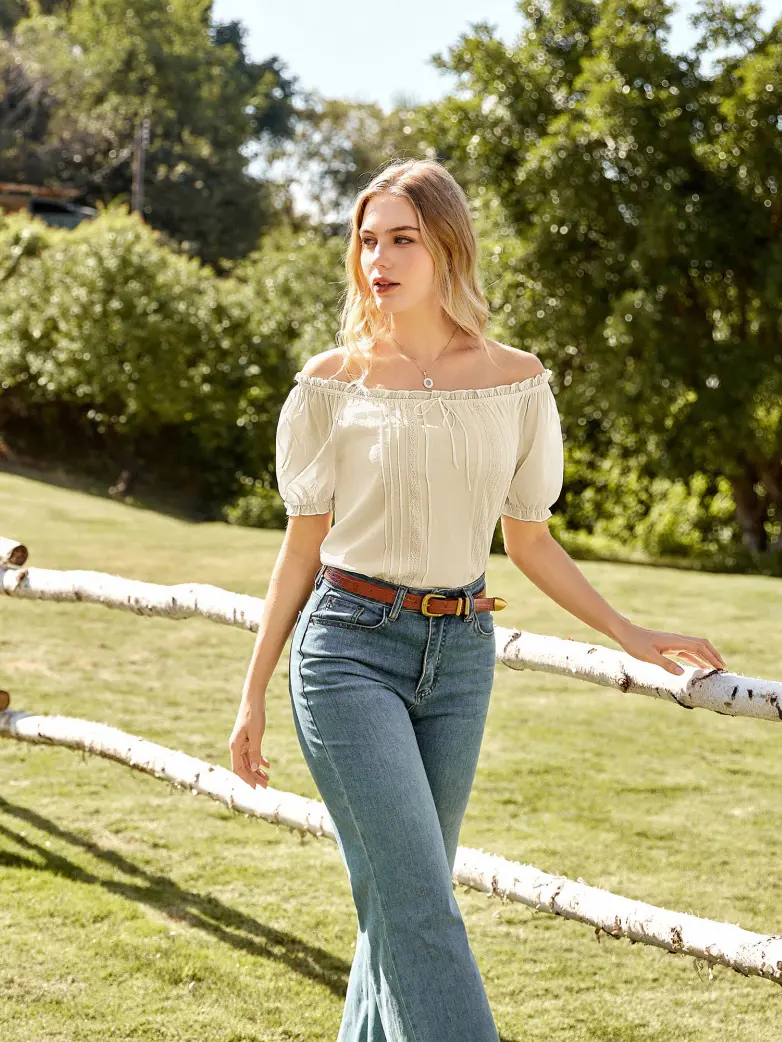 Renaissance Fairy Princess Off Shoulder Cotton Tops - Image 9
