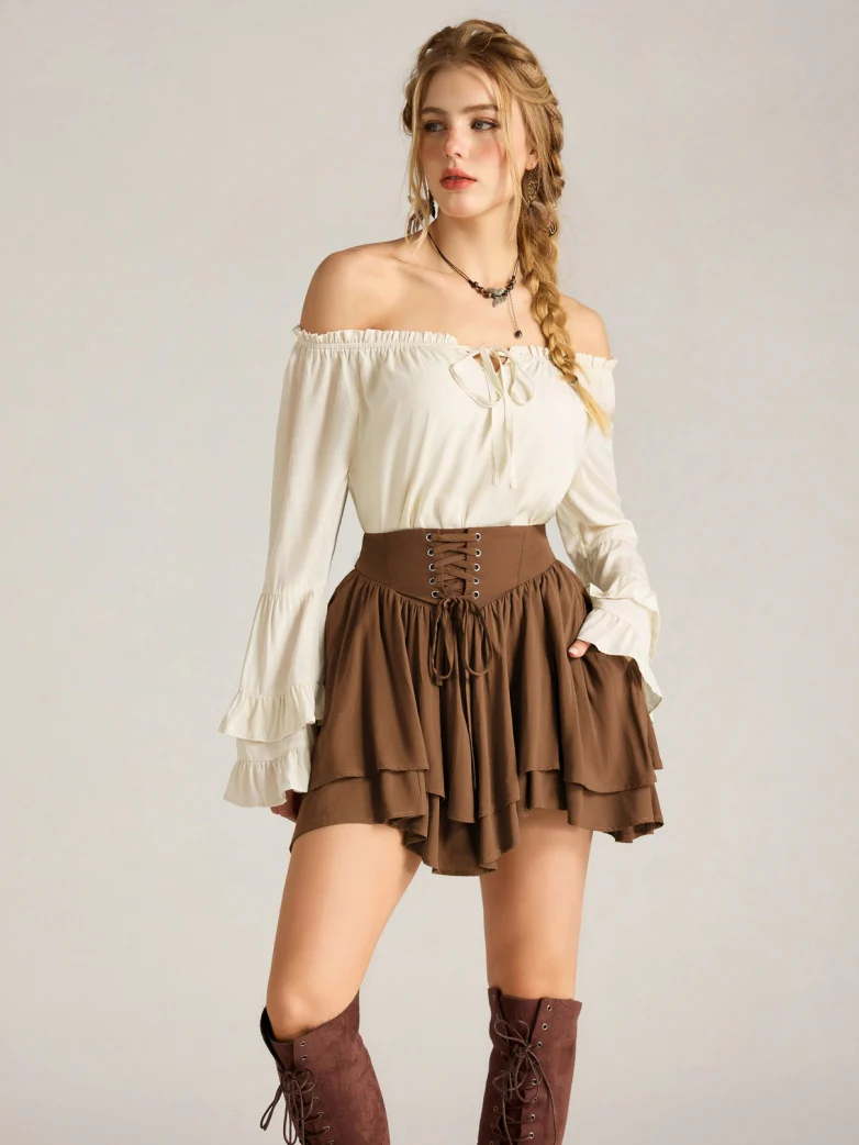 Renaissance Two Layer Mini Skirt with Elastic Waist - Image 12