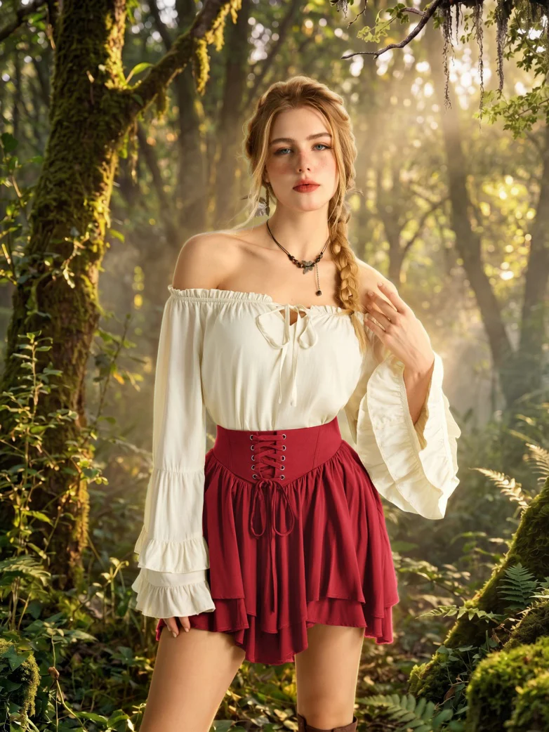 Renaissance Two Layer Mini Skirt with Elastic Waist - Image 15