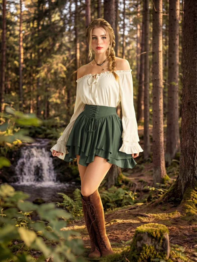 Renaissance Two Layer Mini Skirt with Elastic Waist - Image 3