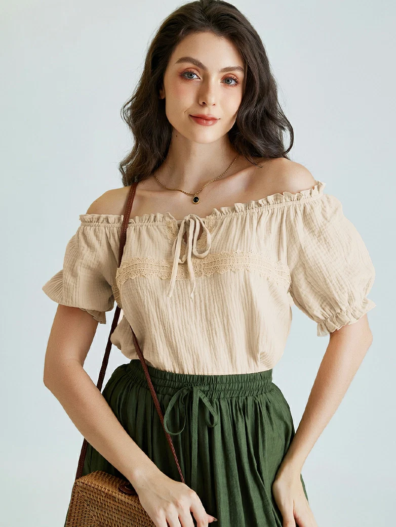 Renaissance Boho Off Shoulder Cotton Straight Tops - Image 10