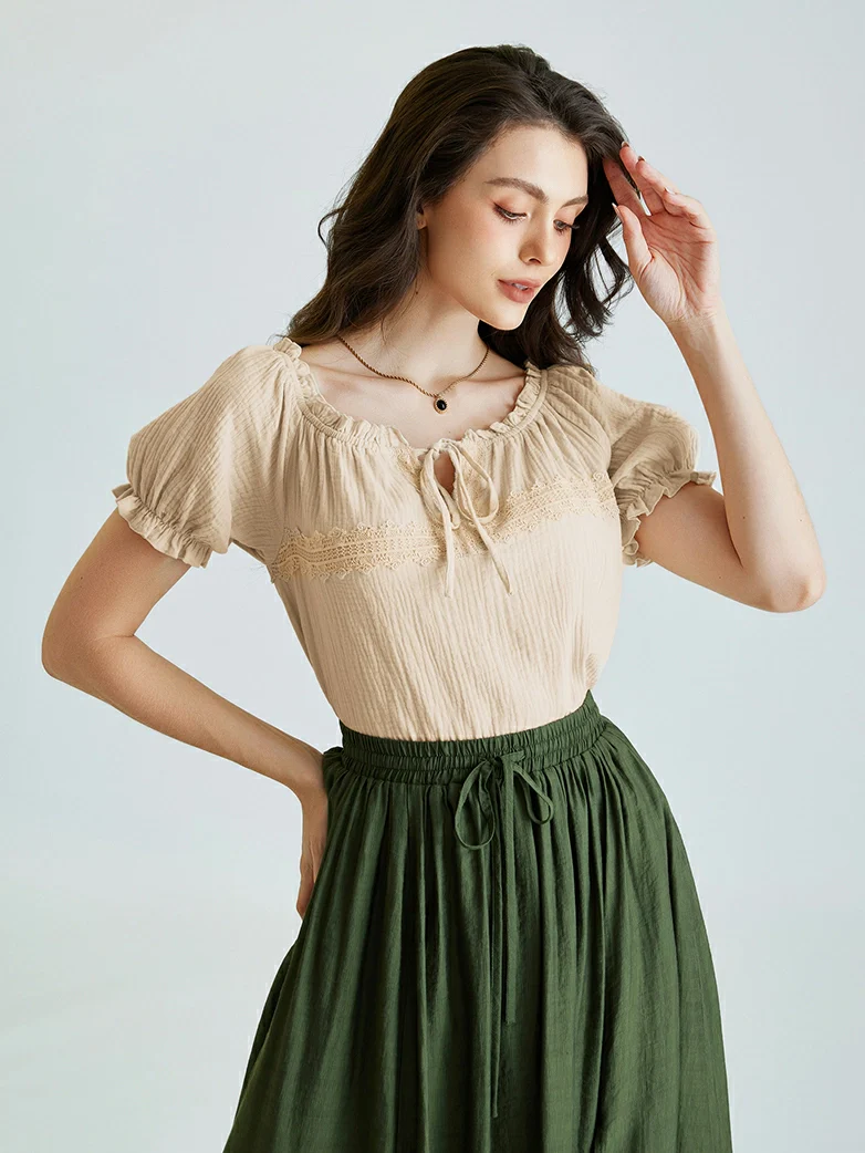 Renaissance Boho Off Shoulder Cotton Straight Tops - Image 11