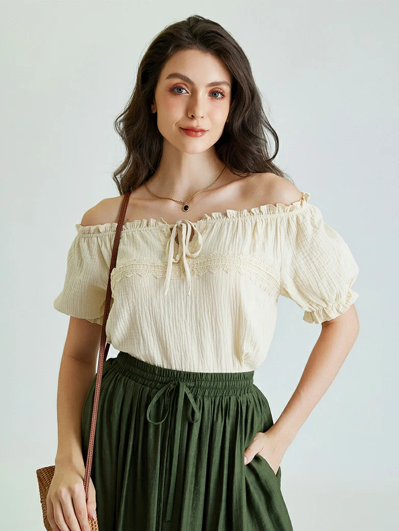 Renaissance Boho Off Shoulder Cotton Straight Tops - Image 18