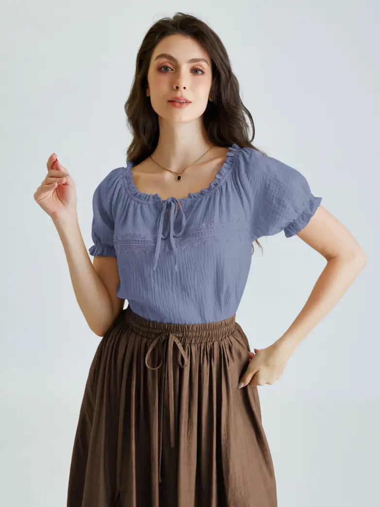 Renaissance Boho Off Shoulder Cotton Straight Tops - Image 2