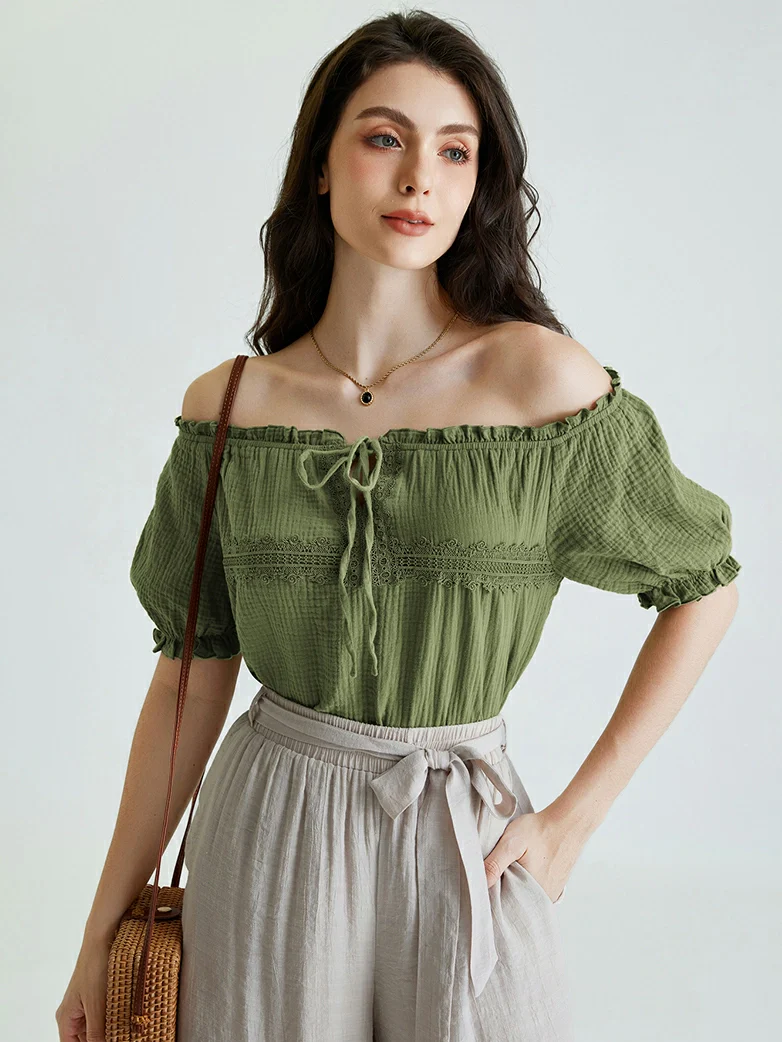 Renaissance Boho Off Shoulder Cotton Straight Tops - Image 23