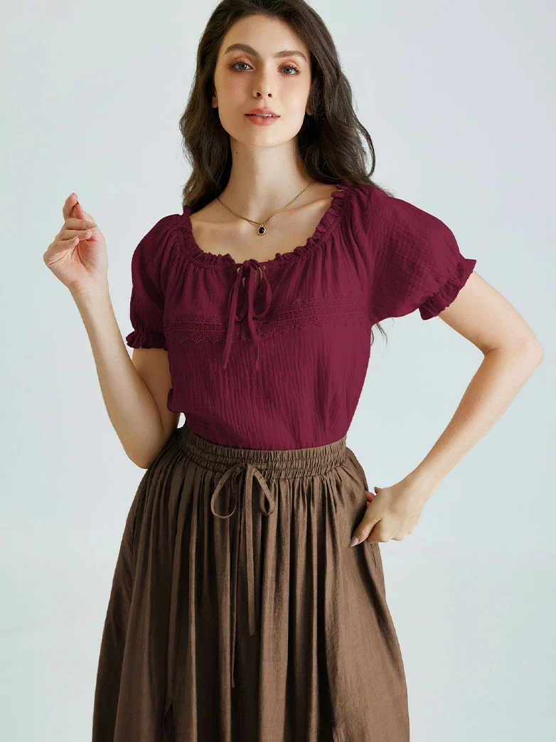 Renaissance Boho Off Shoulder Cotton Straight Tops - Image 29