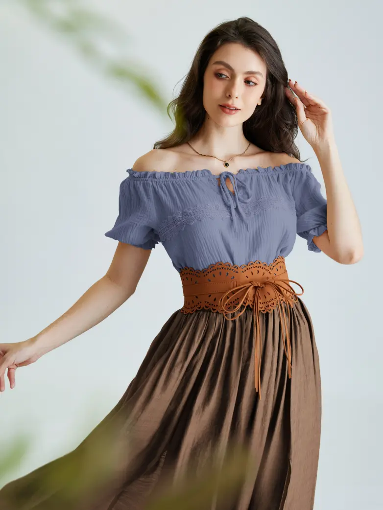Renaissance Boho Off Shoulder Cotton Straight Tops - Image 3