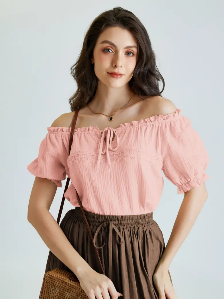 Renaissance Boho Off Shoulder Cotton Straight Tops - Image 34