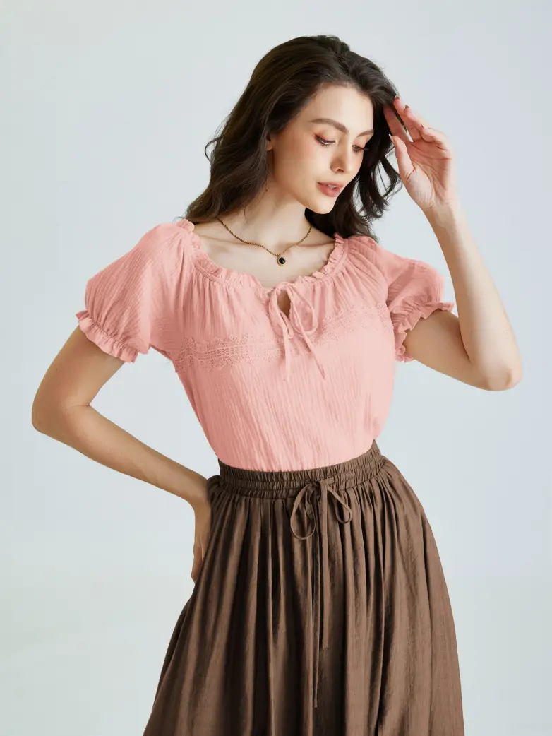Renaissance Boho Off Shoulder Cotton Straight Tops - Image 35