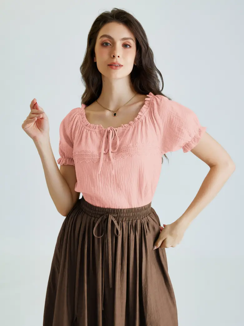 Renaissance Boho Off Shoulder Cotton Straight Tops - Image 36