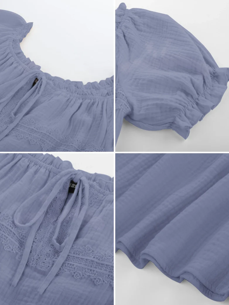 Renaissance Boho Off Shoulder Cotton Straight Tops - Image 4