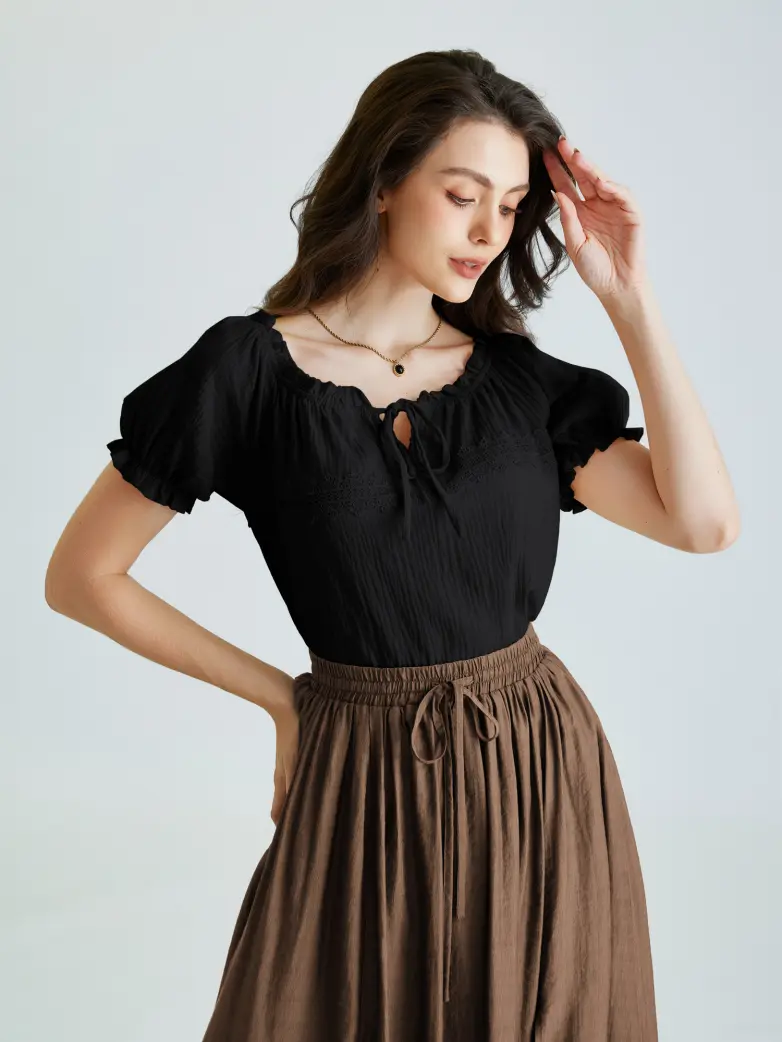 Renaissance Boho Off Shoulder Cotton Straight Tops - Image 44