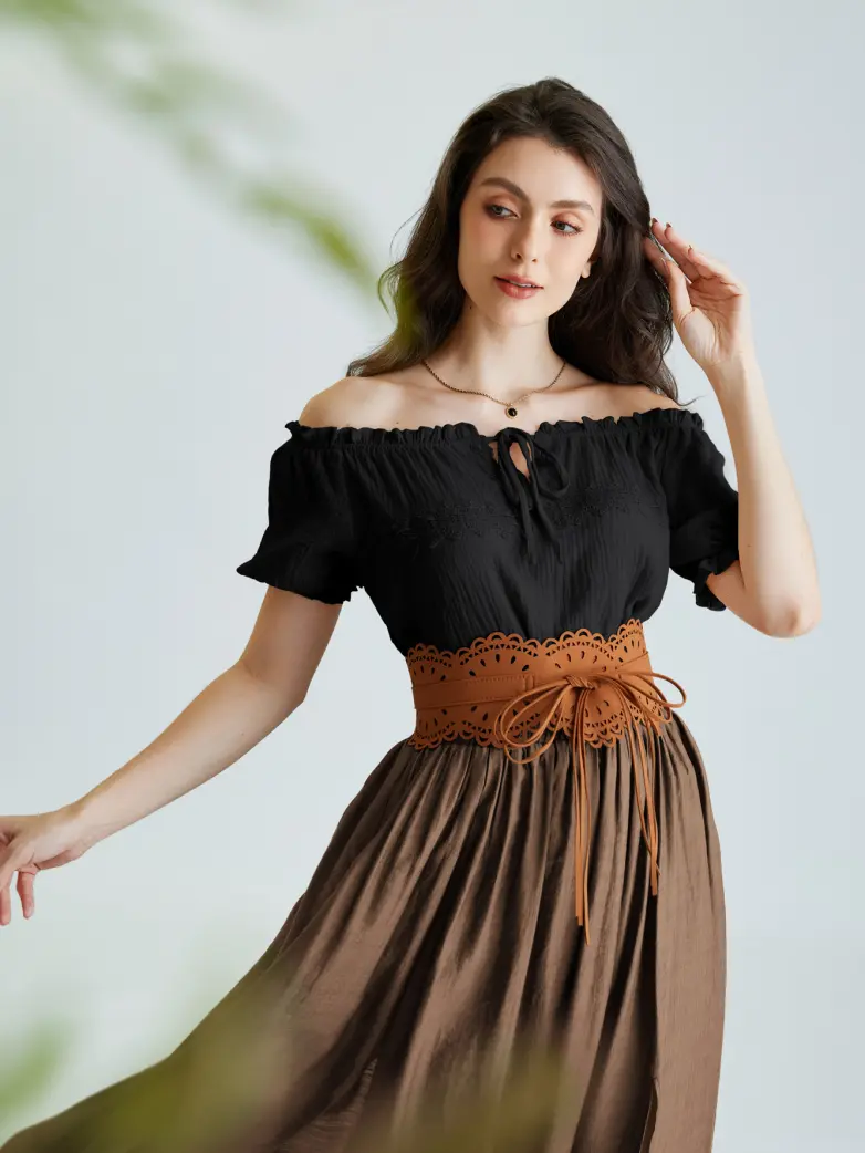 Renaissance Boho Off Shoulder Cotton Straight Tops - Image 45