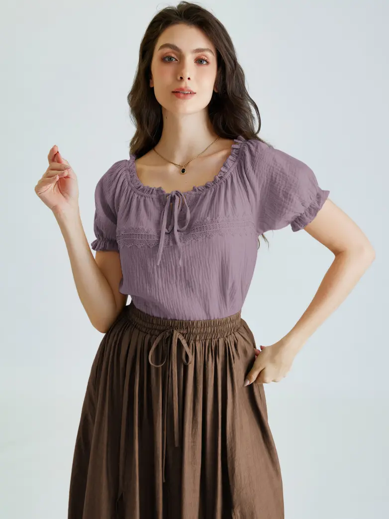 Renaissance Boho Off Shoulder Cotton Straight Tops - Image 6