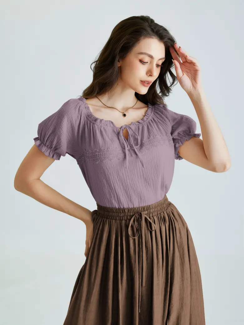 Renaissance Boho Off Shoulder Cotton Straight Tops - Image 7