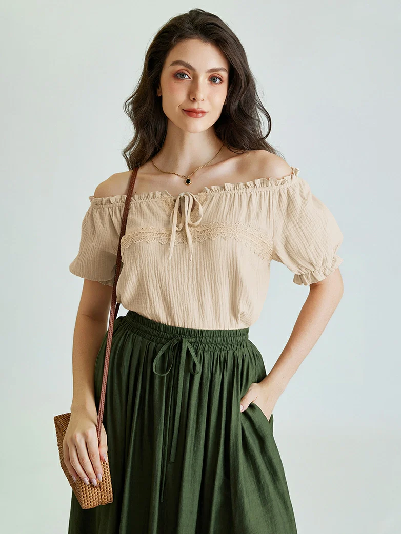 Renaissance Boho Off Shoulder Cotton Straight Tops - Image 9