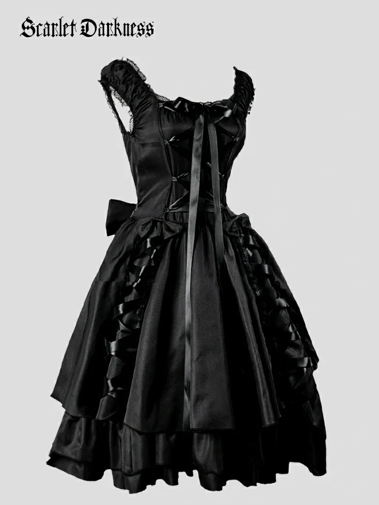 Satin Laces Women Victoria Black Gothic Dress - Image 2