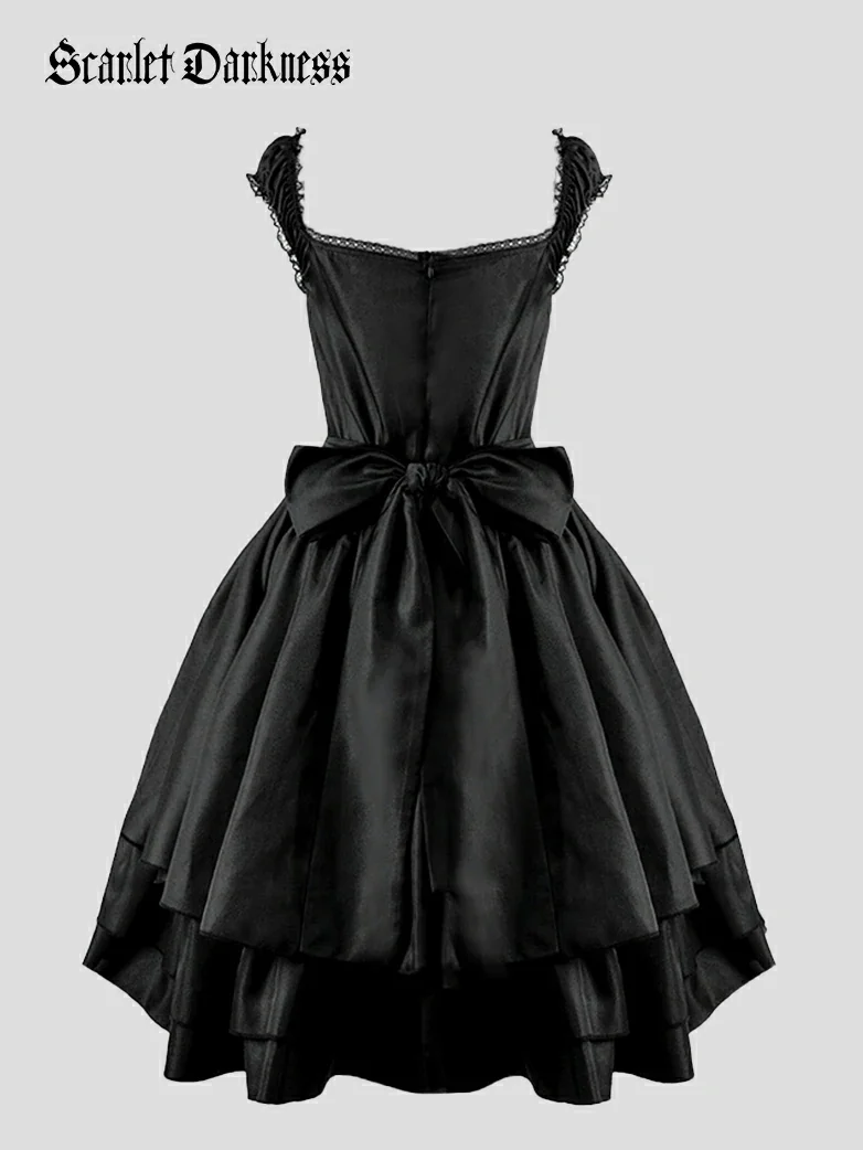Satin Laces Women Victoria Black Gothic Dress - Image 3