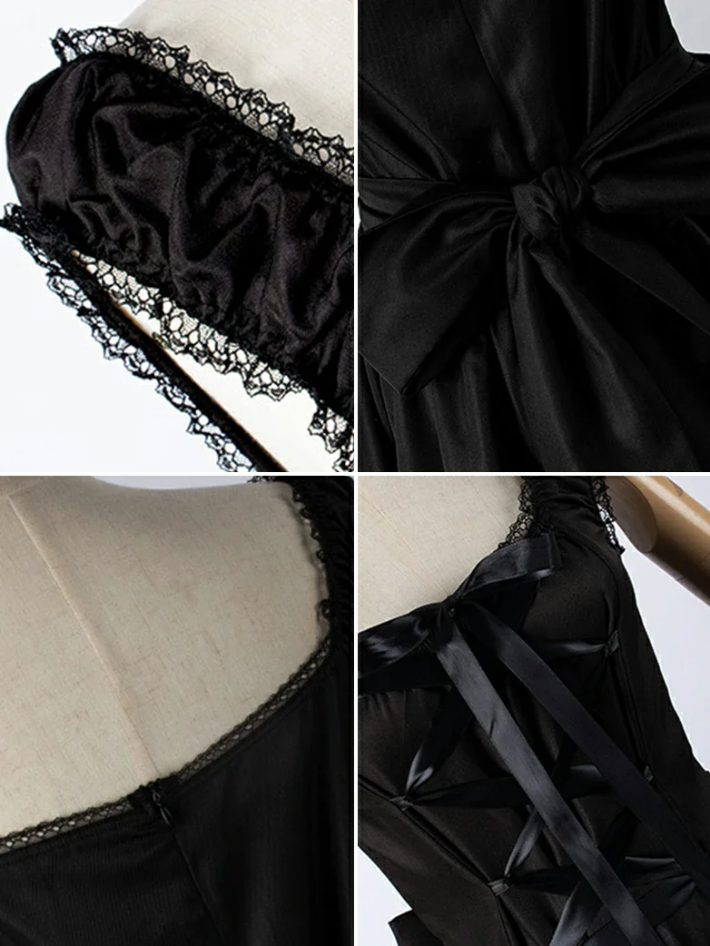 Satin Laces Women Victoria Black Gothic Dress - Image 4