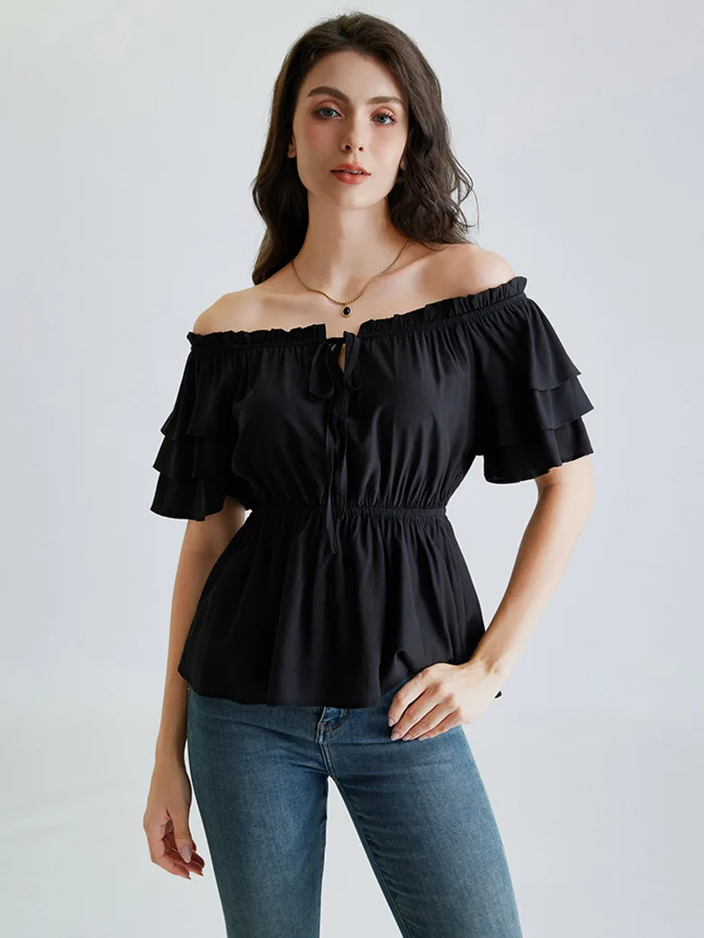 Renaissance Off Shoulder Peasant Pirate Tops - Image 18