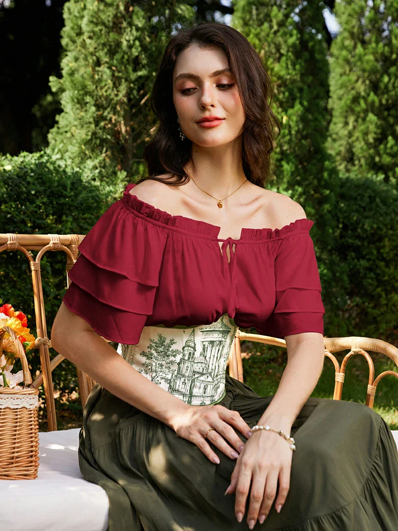 Renaissance Off Shoulder Peasant Pirate Tops - Image 24