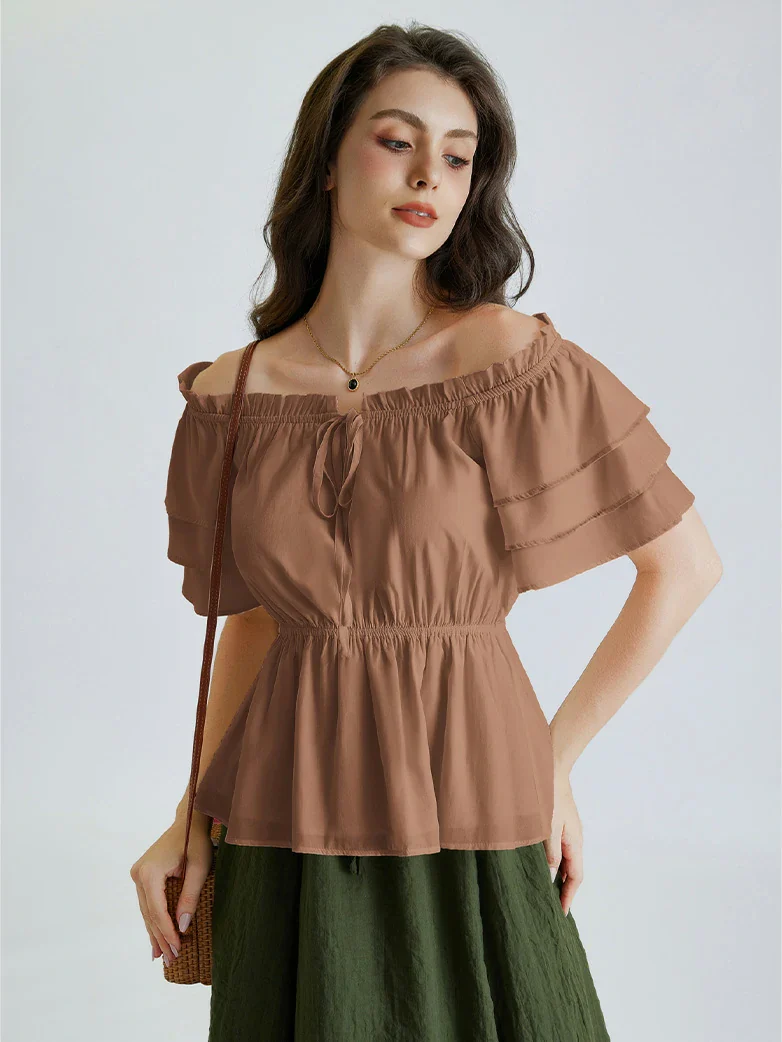 Renaissance Off Shoulder Peasant Pirate Tops - Image 37