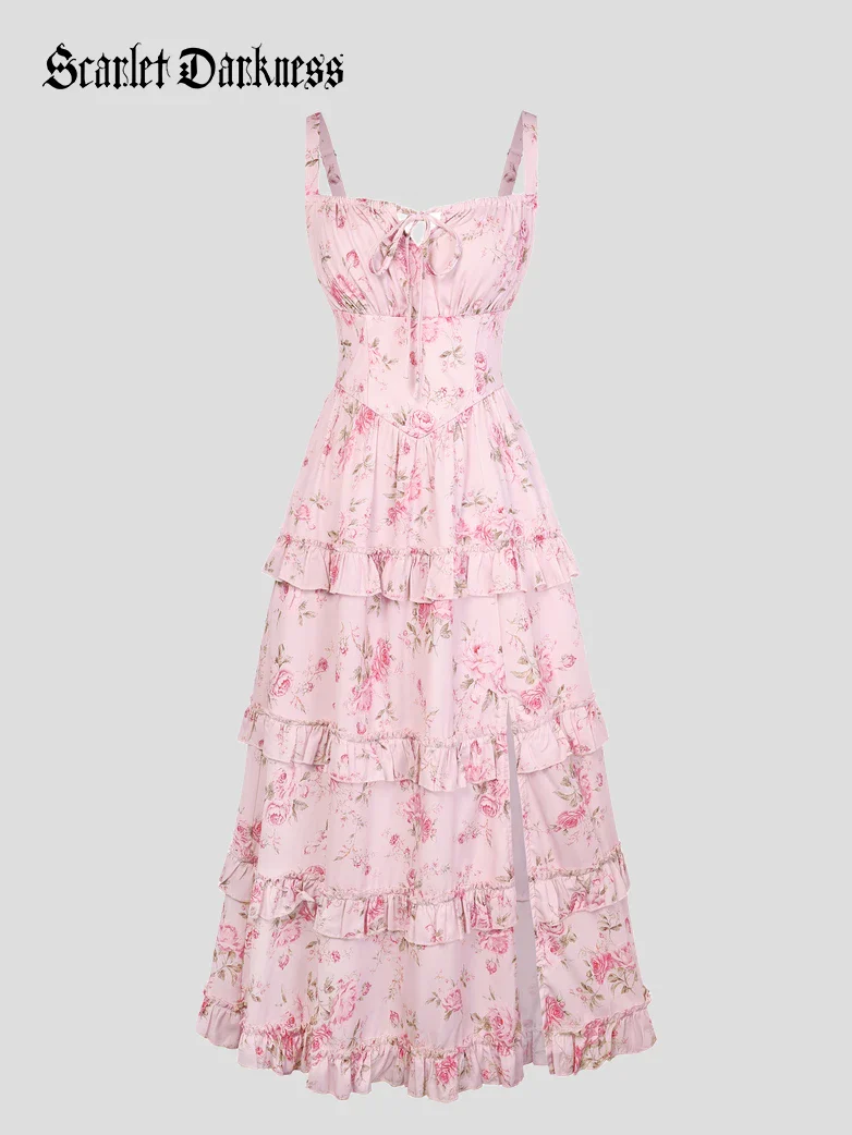 Valentine's Day Floral Summer Front Slit Pocket Dress - Image 13