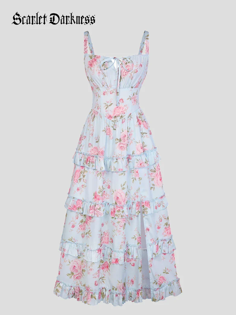 Valentine's Day Floral Summer Front Slit Pocket Dress - Image 16